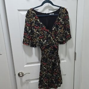 Mittoshop Black and Red Floral Wrap Mini Dress